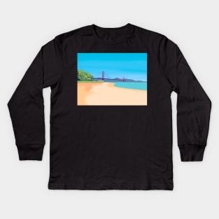 SF Golden Gate Bridge Scenery - Relaxing Beach Scene San Francisco Kids Long Sleeve T-Shirt